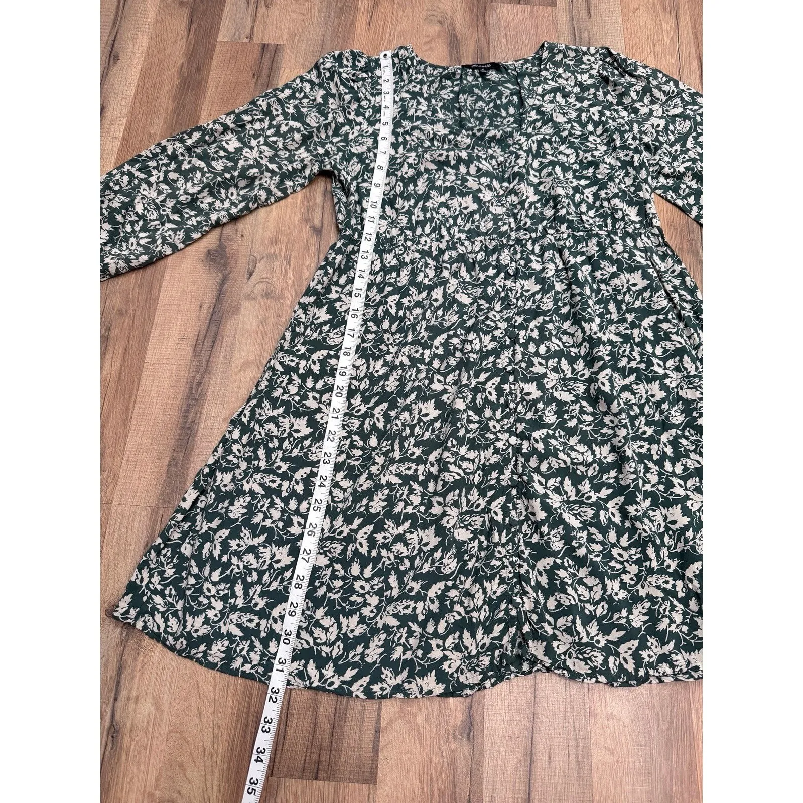 Madewell‎ Green Floral Puff Sleeve Mini Dress V-Neck Smocked Waist XS - Image 6