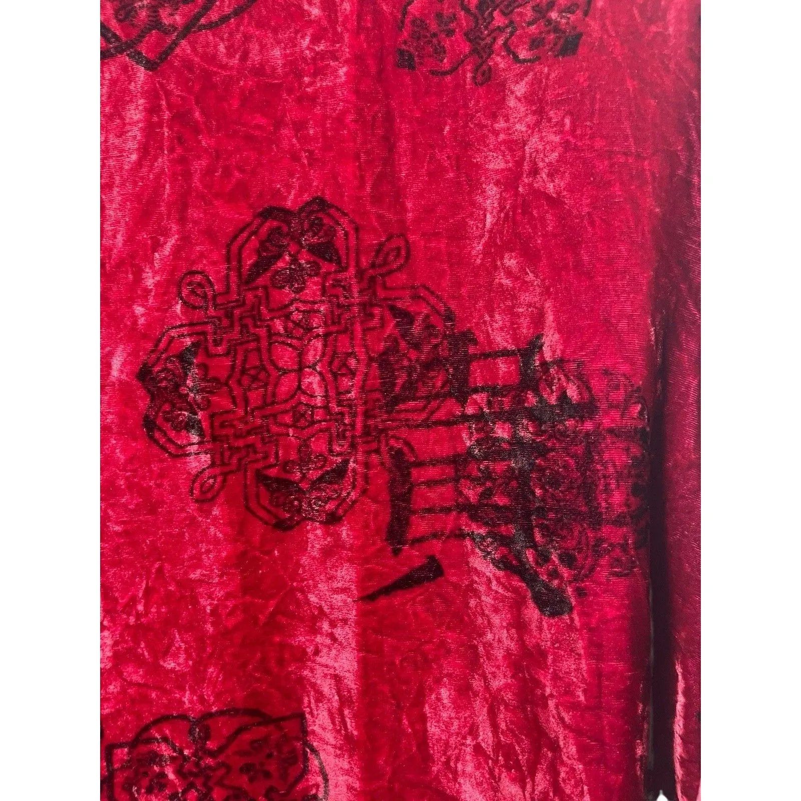 Chico’s Y2K XL Red Crushed Velvet L Asian Motif Kimono Silk Blend Top Tie Front - Image 5