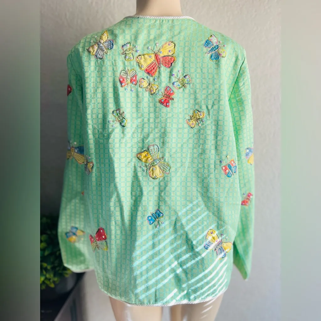 Indigo Moon Mint Green Sequin Butterflies Jacket size medium gentle use - Image 15