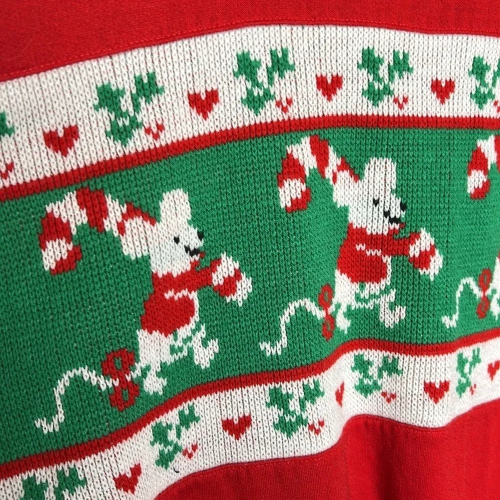 Vintage 🎄Grandma Mock Neck Ugly Christmas Crew Neck crochet Sweatshirt Red Size L - Image 3