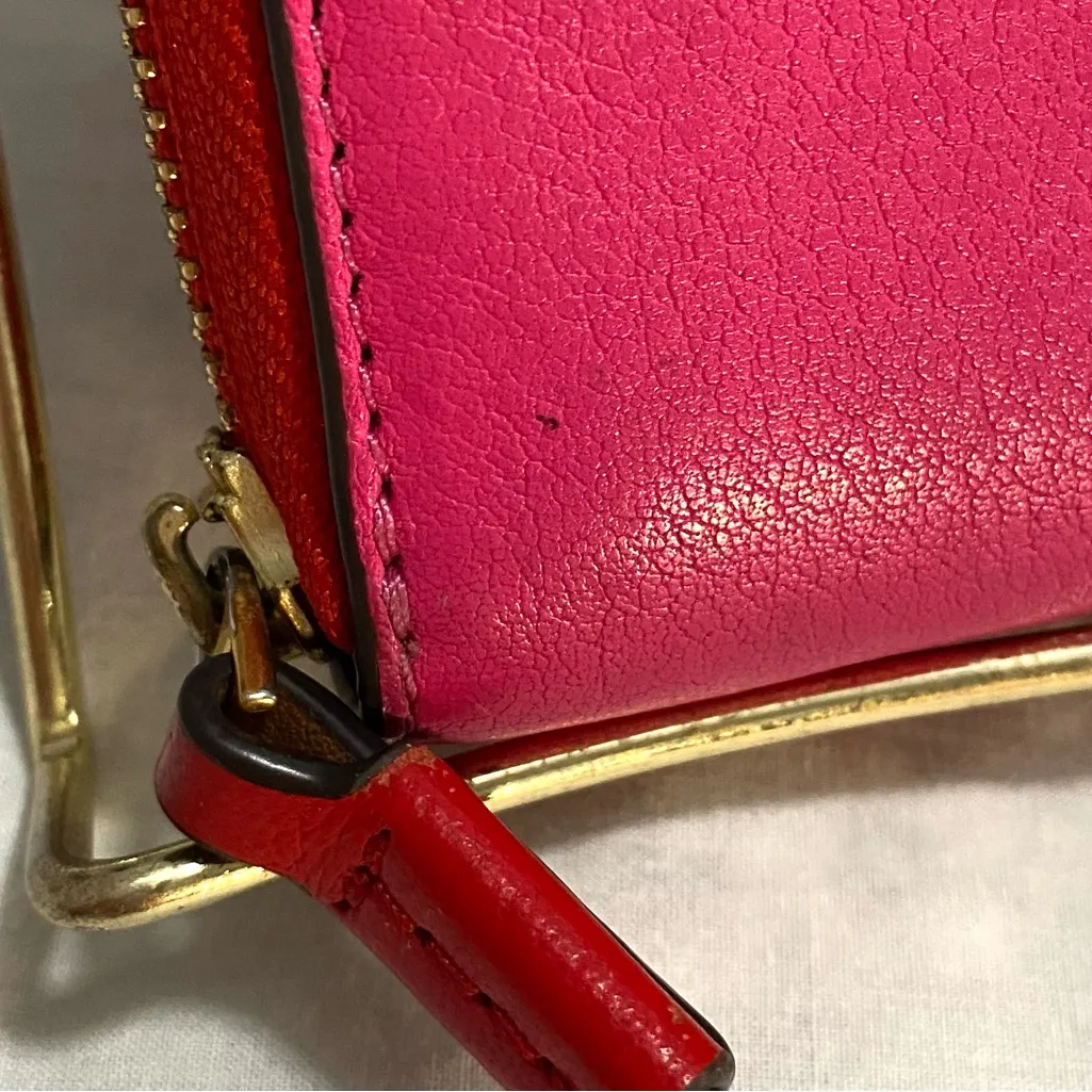 Tory Burch Perry Colorblock Fuchsia, Orange & Red Leather Wallet Vintage EUC - Image 10