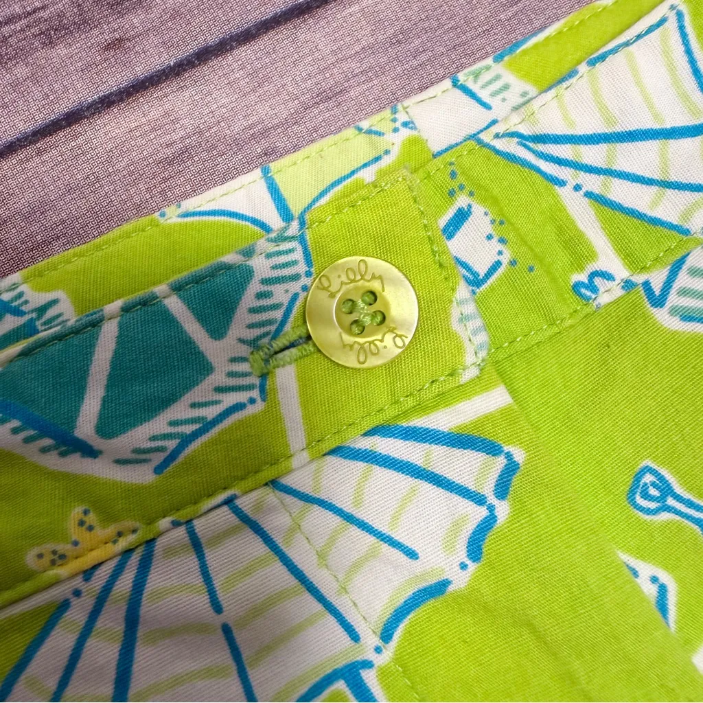 Lilly Pulitzer Green Blue White Beach Umbrellas Capri High Rise Slim Leg Pant 10 - Image 3