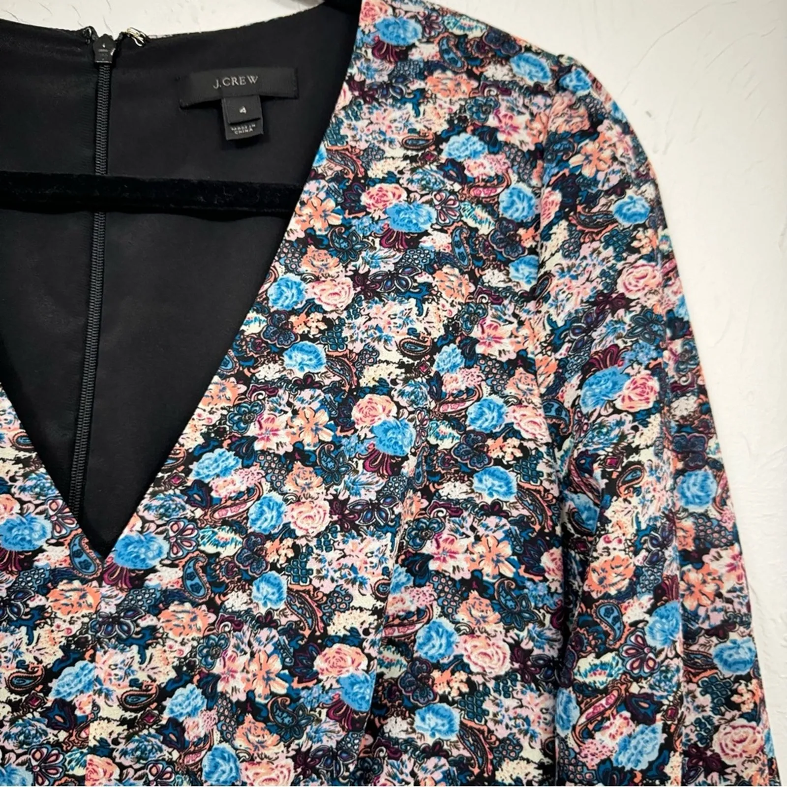 J Crew Black Floral Mini Dress Womens 4 Peplum Long Sleeve Fall Boho Romantic - Image 10