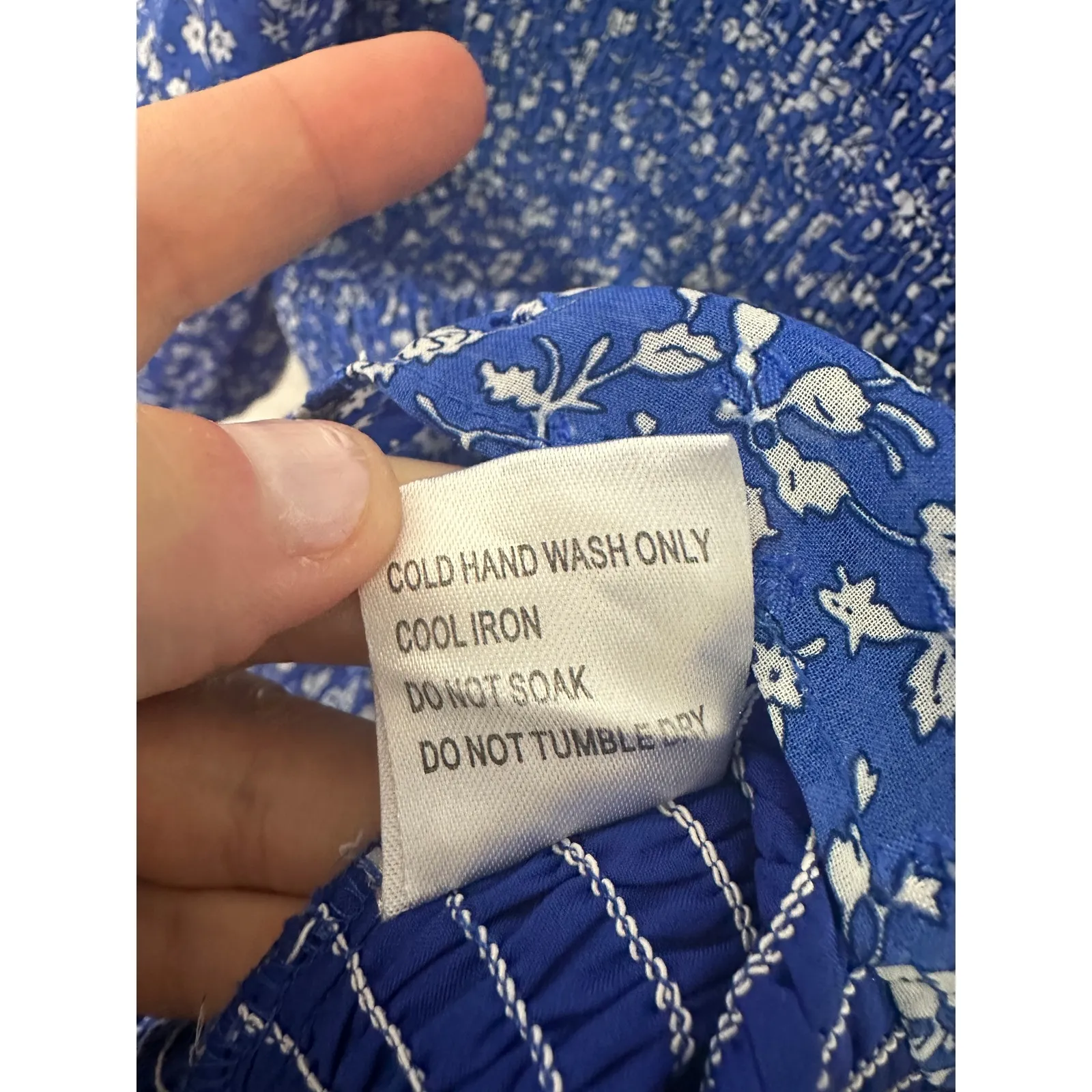 Hello Molly Women's Blue Floral "Just a Number" Mini Dress Smocked Ruffle Size 8 - Image 9