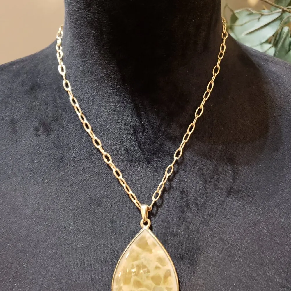 Women Yellow Crystal Teardrop Pendant Cable Link Chain Necklace w/ Lobster Clasp - Image 2