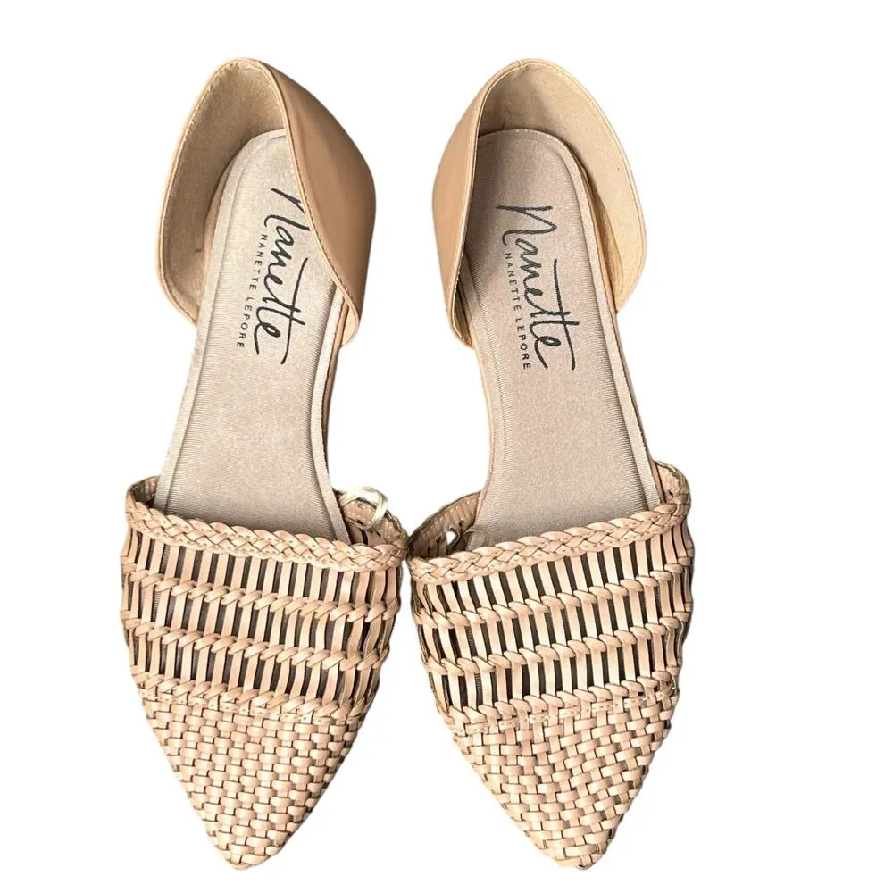 Nanette Lepore Flats Shoes Womens 8.5 Tan Woven Faux Leather Slip On Pointy - Image 3