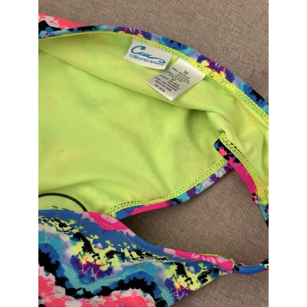 California waves women's Bikini Bottom Neon Tie Dye Size Medium - Image 5