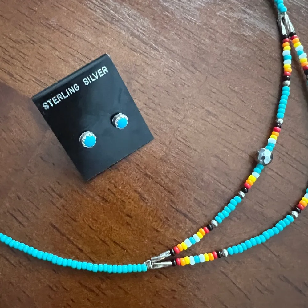 Turquoise necklace and earrings set, - Image 3