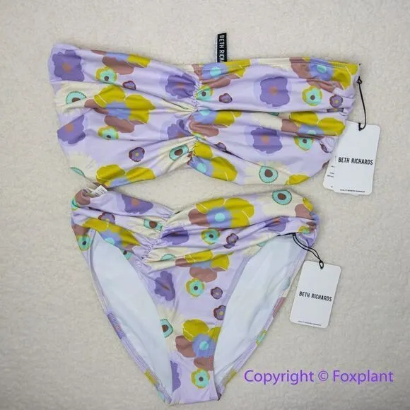 New! Set! Beth Richards Delrey Bikini Top and bottom, 70’s floral bikini, M+S Purple Size undefined - Image 3