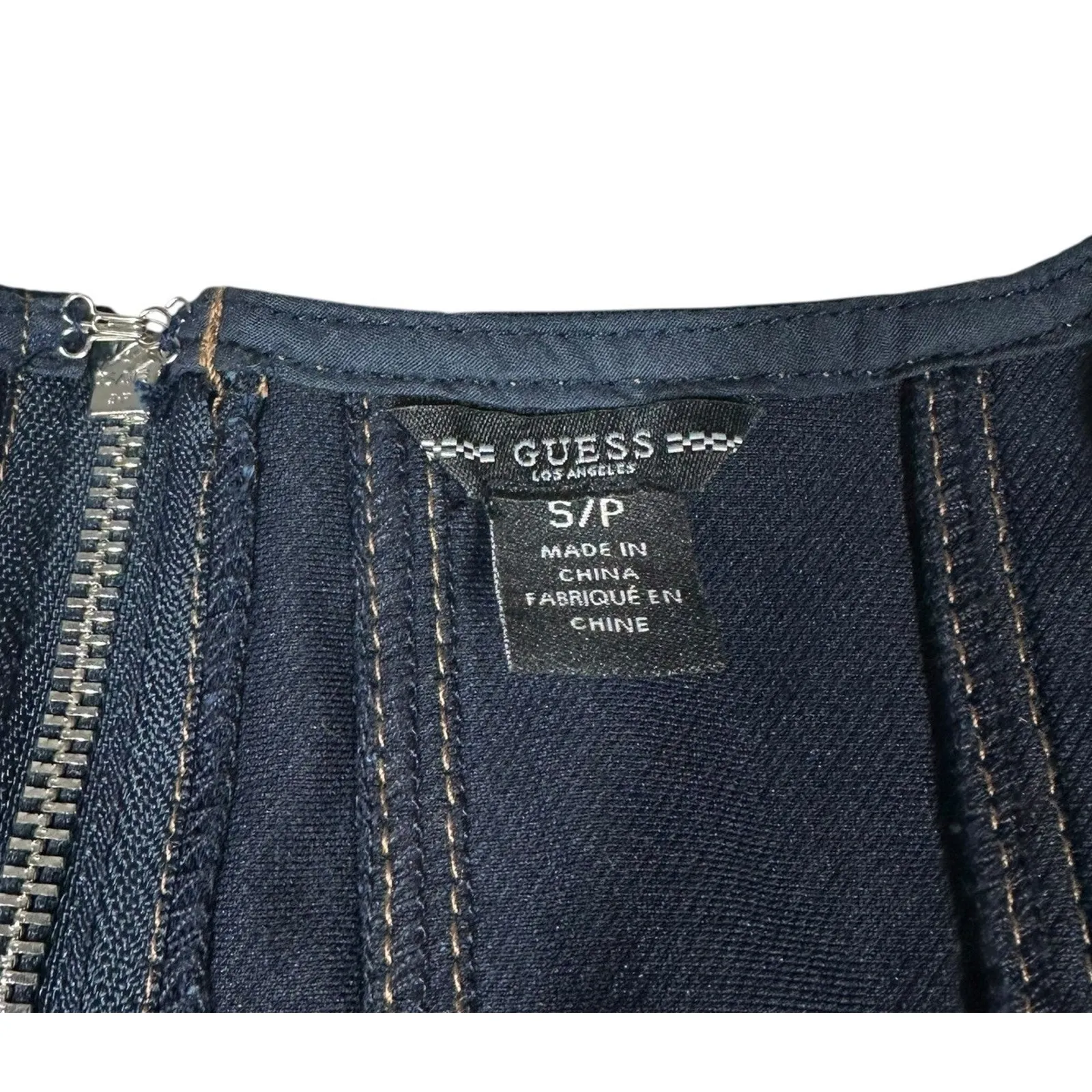 GUESS Full Back Zipper Dark Denim Bodycon Dress Womens Small Fitted Sleeveless - Image 3