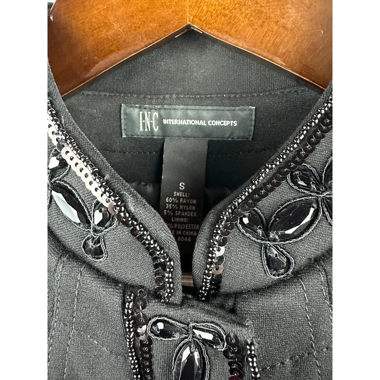 Women’s INC Black Embellished Tailored Jacket Size Small - Image 7