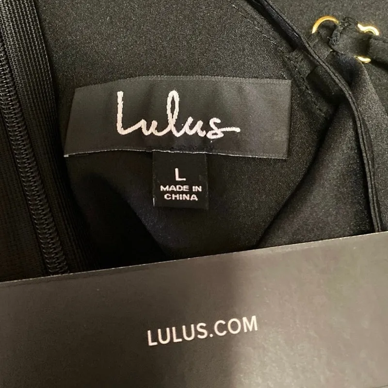 NEW Lulus Black Silky Satin Sleeveless Ruffle Cami Camisole Mini Tank Dress Sz L - Image 4