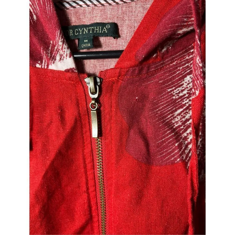 For Cynthia Linen Jacket vest Sleeveless Asymmetric Zip Hooded‎ Size M - Image 5