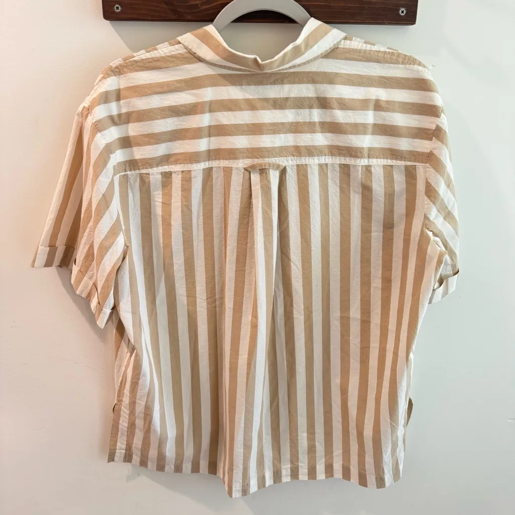 Madewell Signature Poplin Short Sleeve Button Up Shirt Seed Khaki Stripe Medium - Image 5