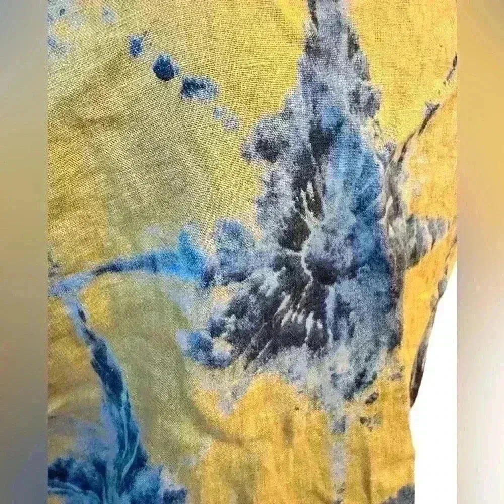 Bellambia Shirt Womens Small Yellow Blue 100% Linen Made In Italy Short Sleeve - Image 4