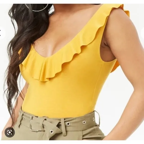 Forever 21 Rust Colored Ruffle Vneck‎ Bodysuit Size S - Image 5