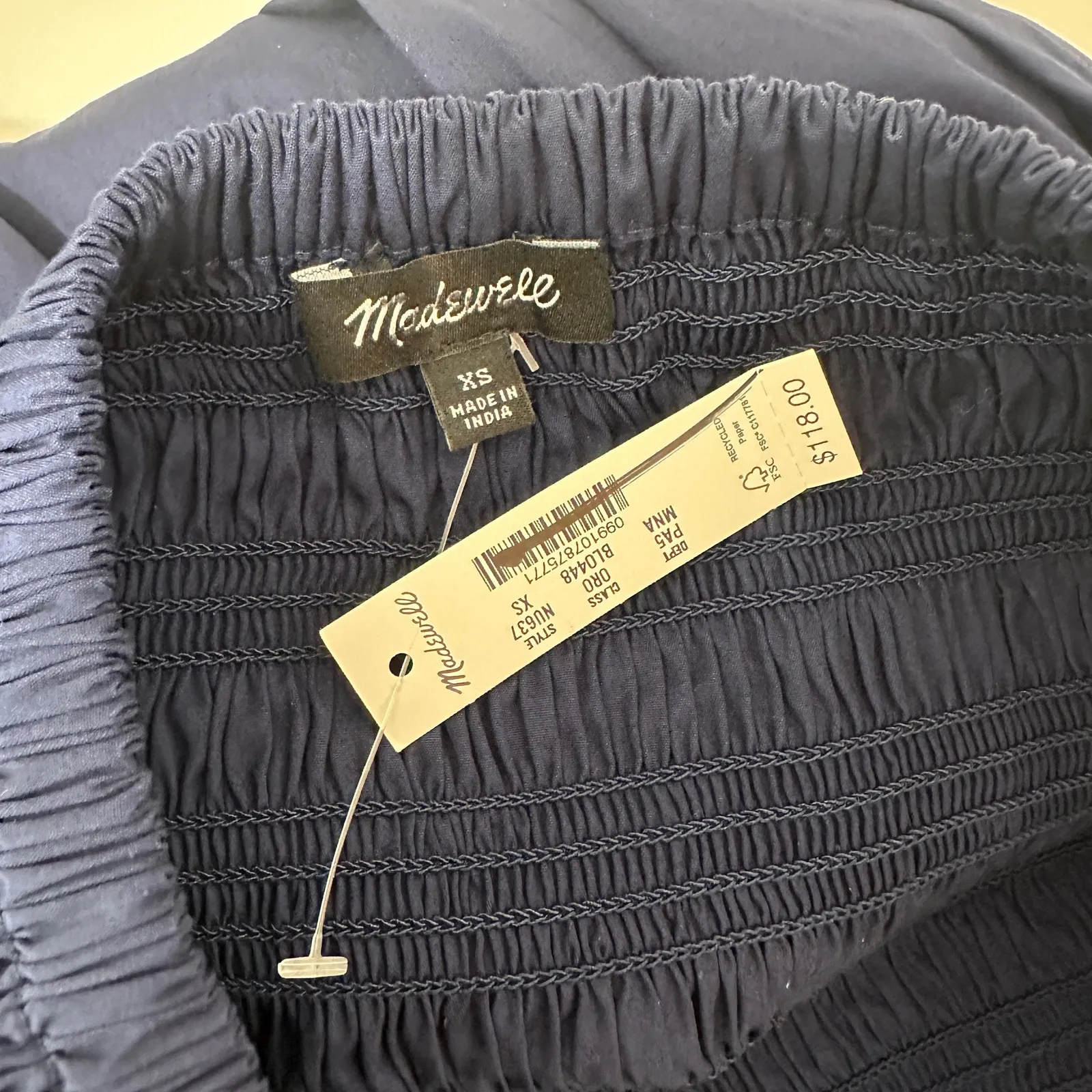 Madewell Smocked Waist Poplin Midi Skirt Cotton A Line Midnight Navy XS NWT - Image 11