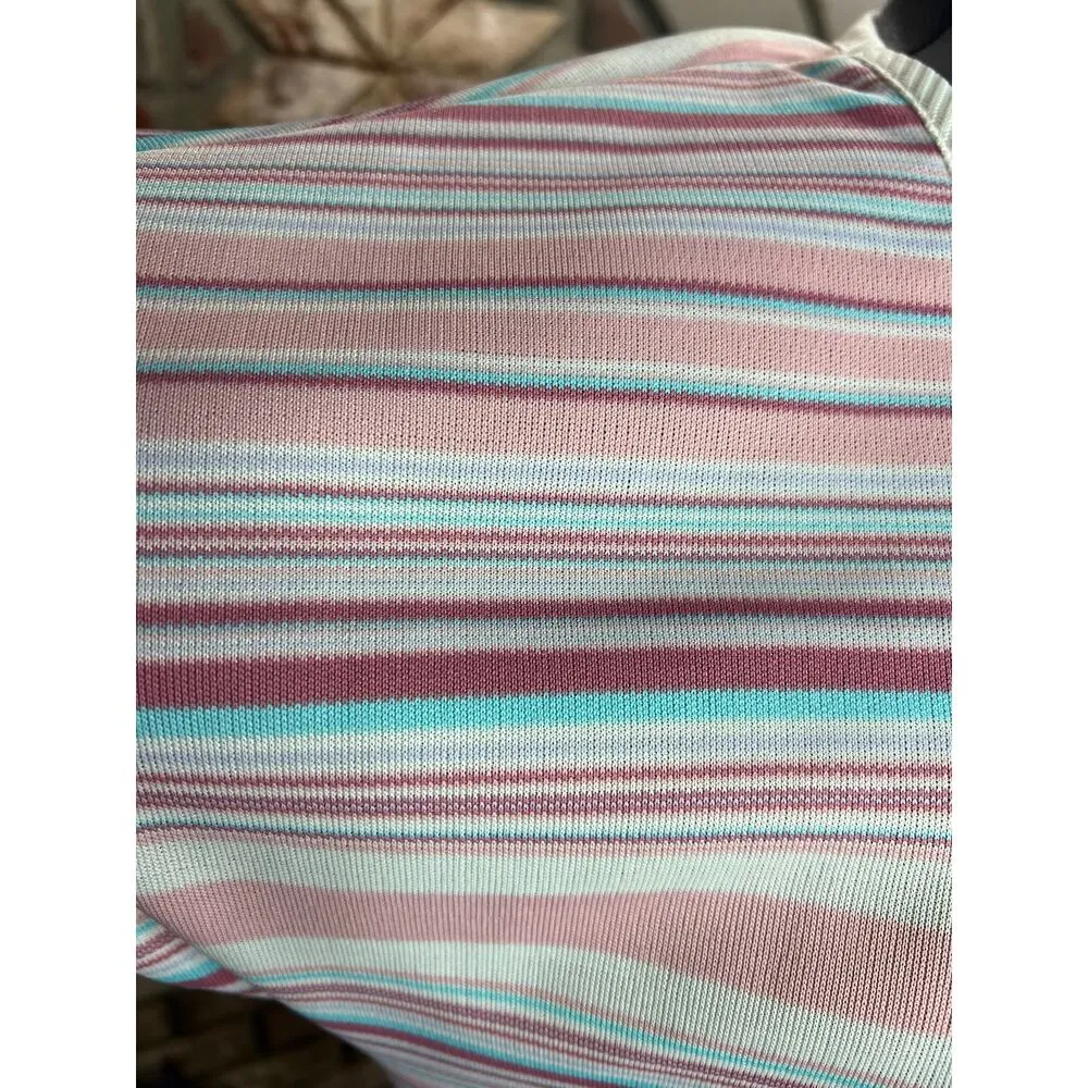 1980s top striped pastel dolman sleeve pink blue Size M - Image 4