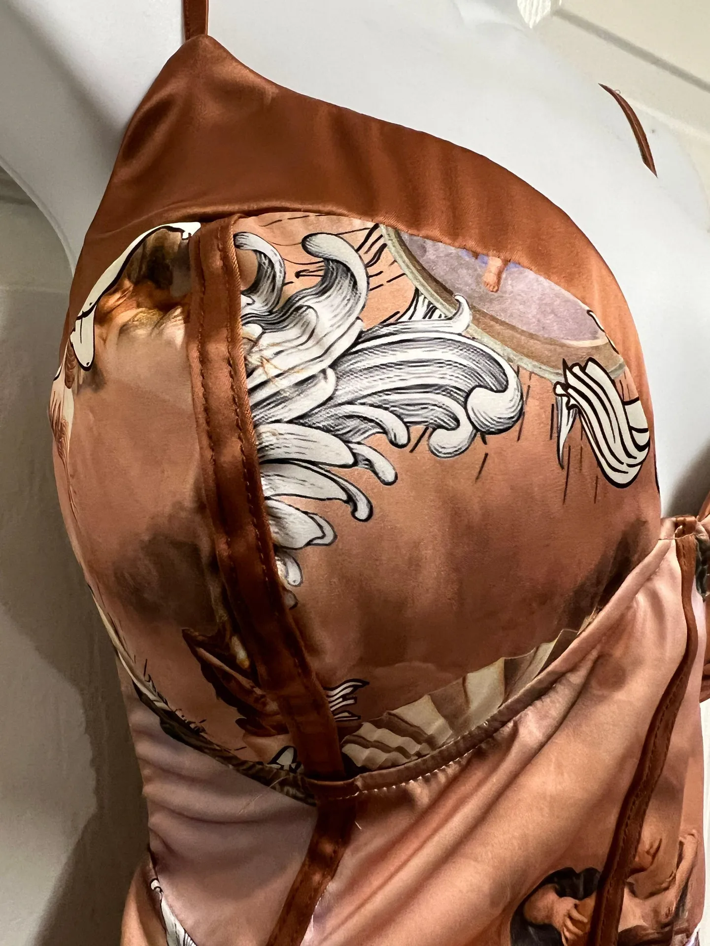 Figure Graphic Ruched Split Thigh Satin Cami Dress - Image 5