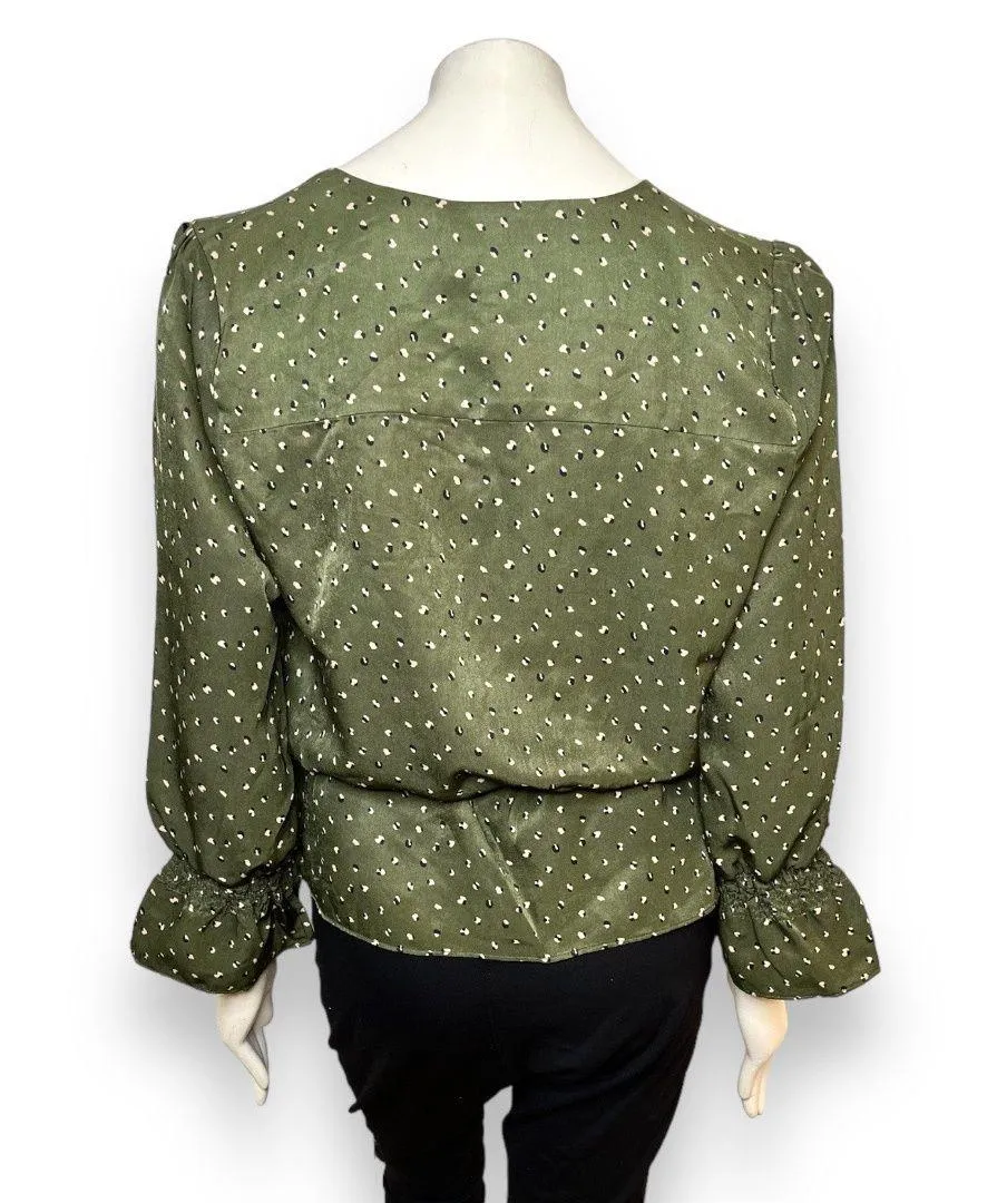 Oat New York | Long Sleeve Dark Olive Green Print Blouse  - Image 7
