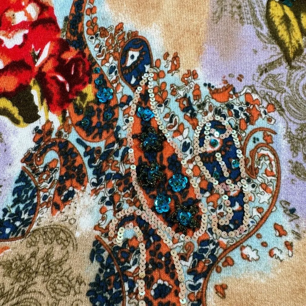 Vintage Y2K Newport News Womens Top Sweater Medium Floral Scoop Neck Sequin - Image 11