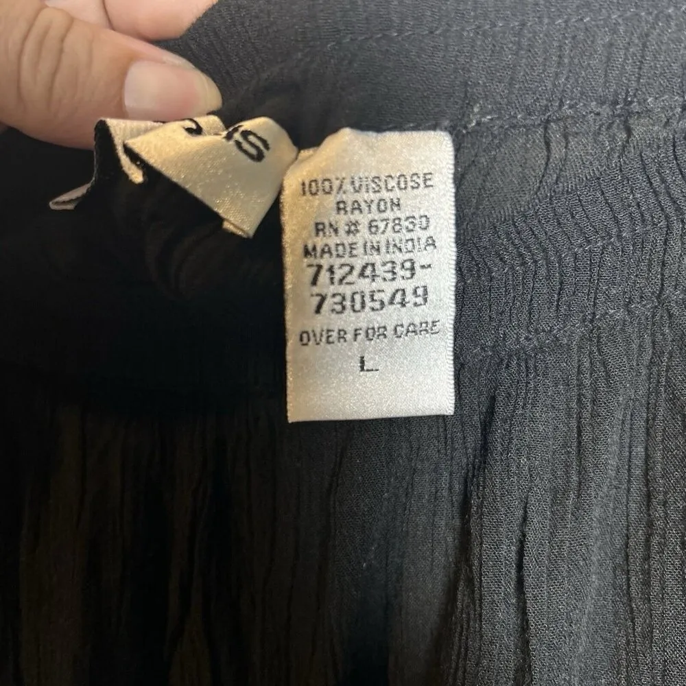 Cathy Daniel Women's Boho Long black white floral Tiered Midi Flowy Skirt Large - Image 10