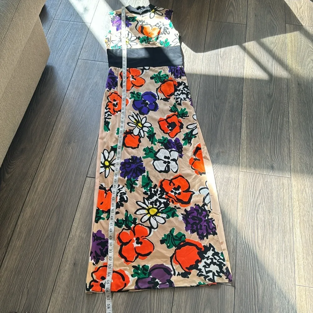 Vintage Floral Mock Neck Dress | 70s Flower Power Hippie Dress Orange - Image 6