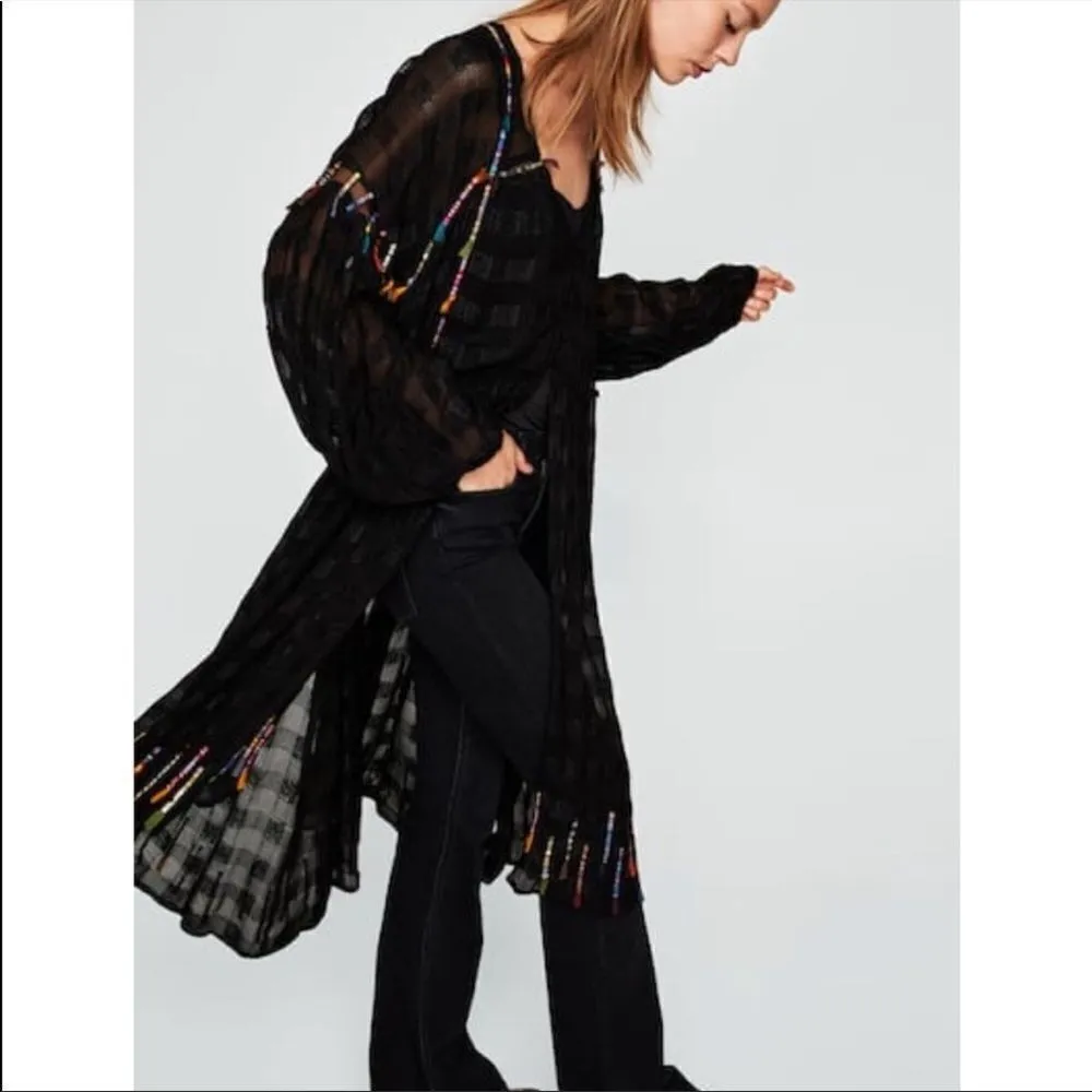 ZARA  Artsy Embroidered Button Front Kimono Duster - Image 4