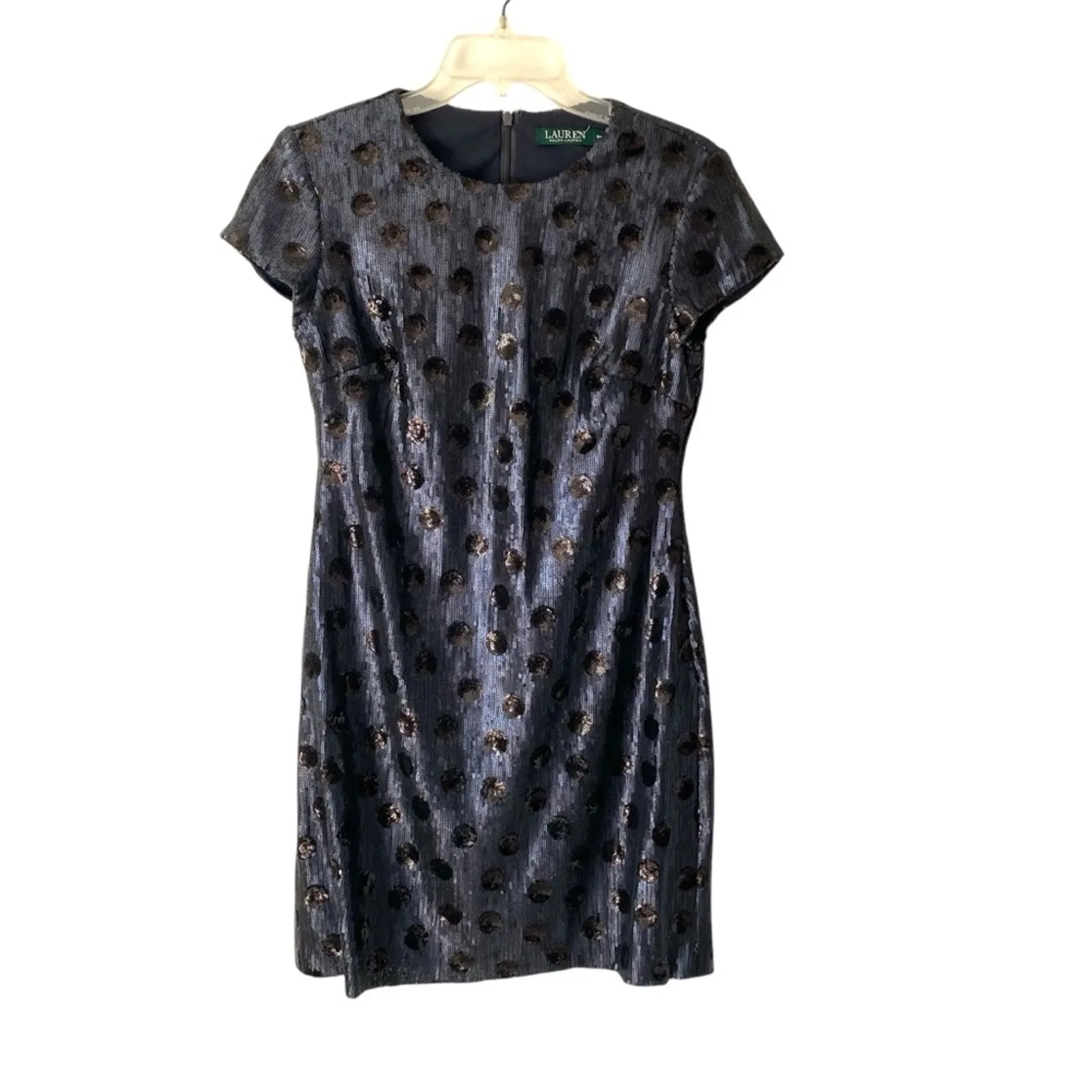 Lauren Ralph Lauren Carona Sequin Polka Dot Navy Blue Black Dress size 8P - Image 2