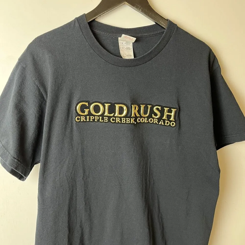 Gold Rush Cripple Creek Colorado T Shirt Vintage Y2K Gray Medium M Raised Print - Image 9