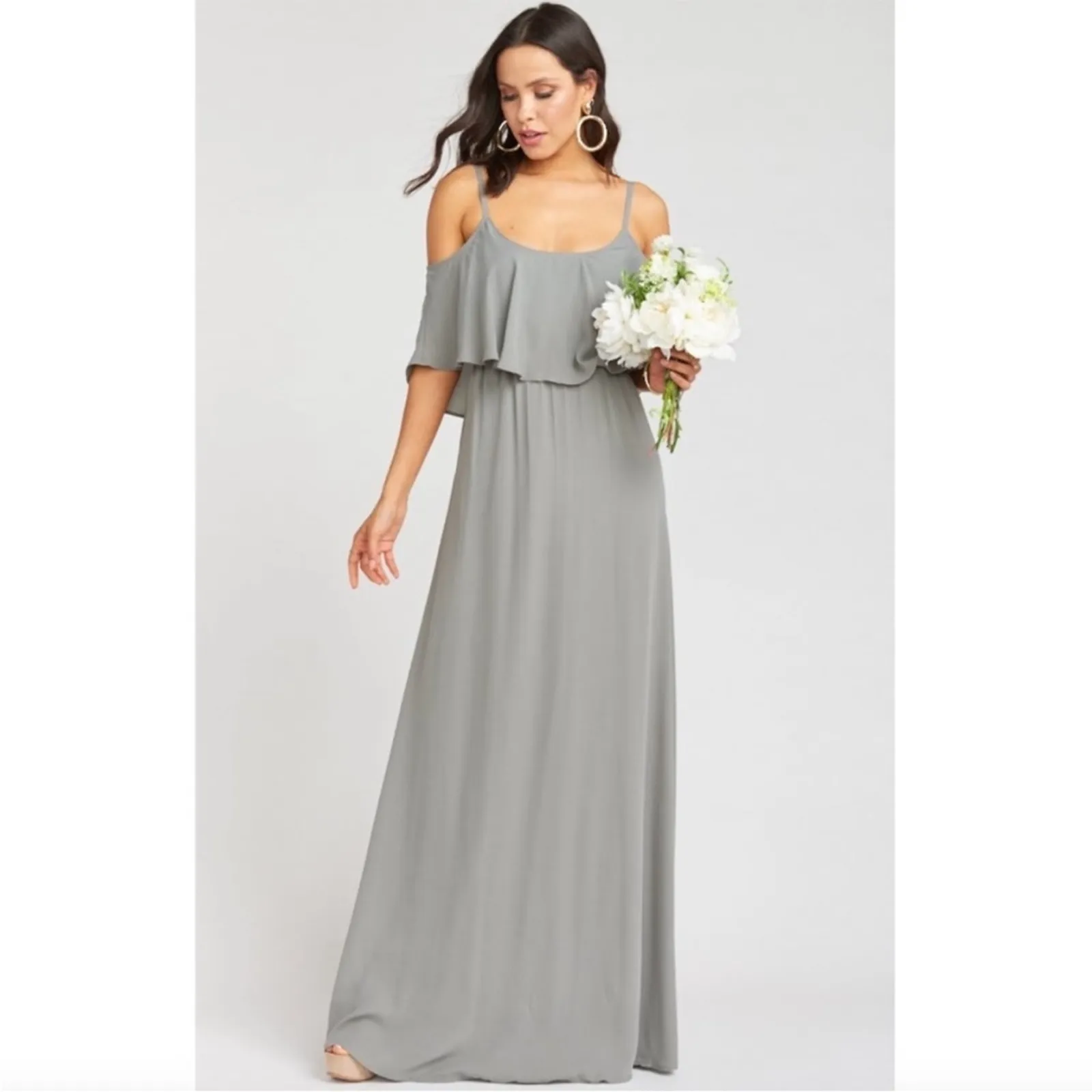 Show Me Your Mumu SMYM Caitlin ruffle maxi dress - soft charcoal crisp NEW large - Image 7
