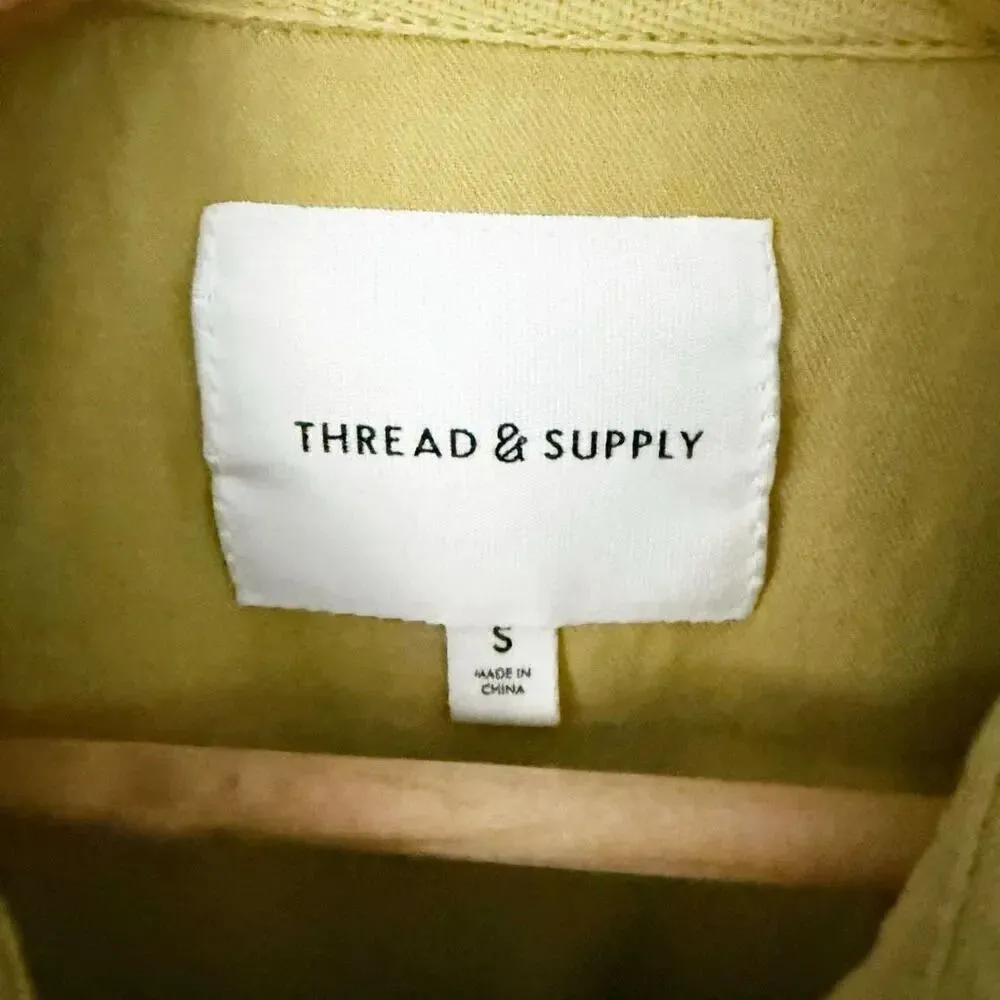 THREAD & SUPPLY | Green Yellow Corduroy Shacket Shirt Jacket Button Raw | Medium - Image 5