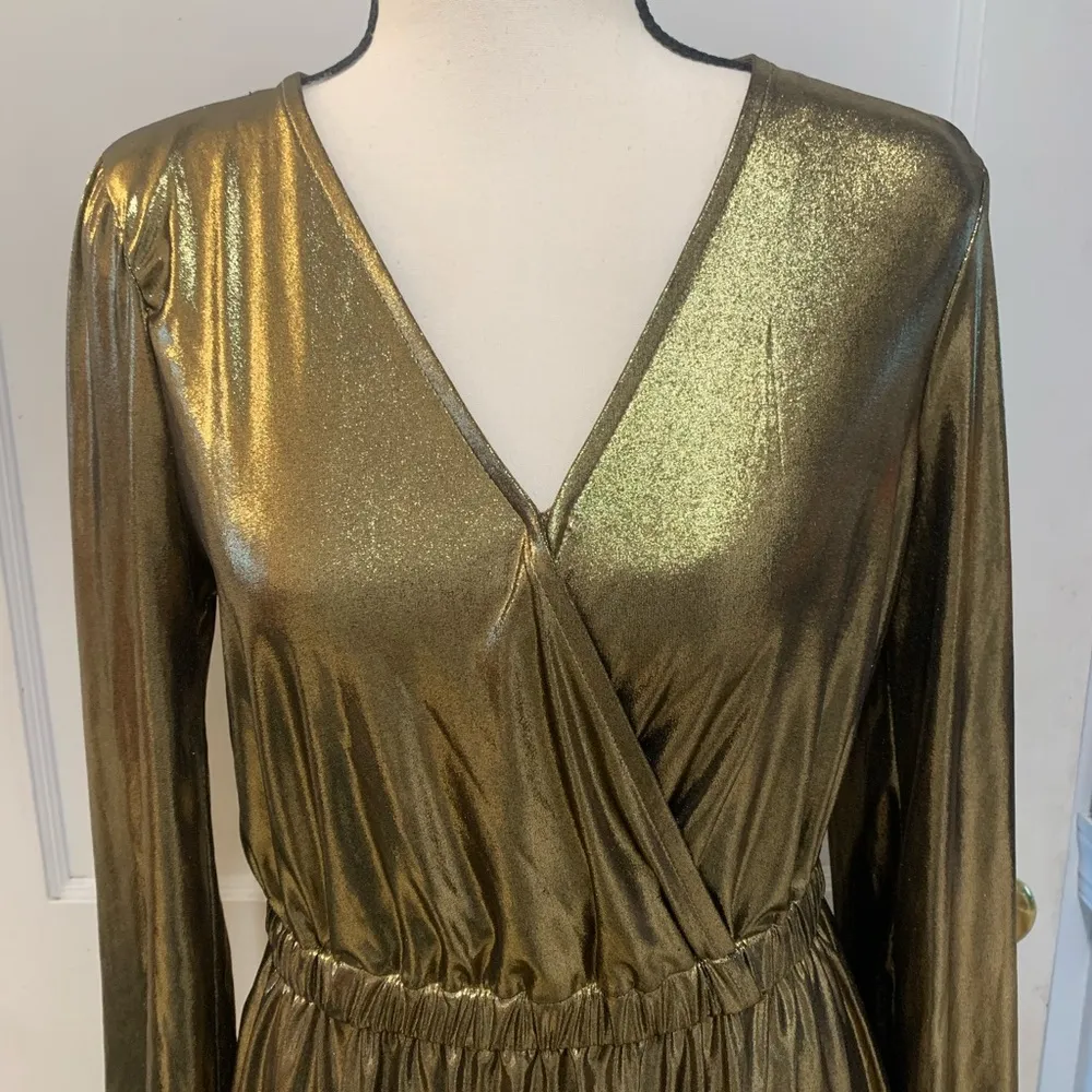 Michael Kors | gold metallic long sleeve dress - Image 8