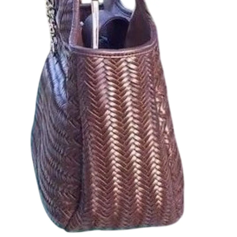 Donald Pliner Woven Nappa Leather Purse Handbag New Large $595 NWT 17" x 12" x 7 Brown - Image 5