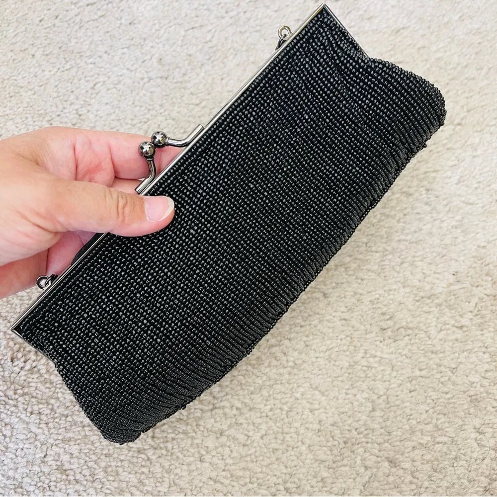 Vintage  black beads handbag purse clutch party - Image 2