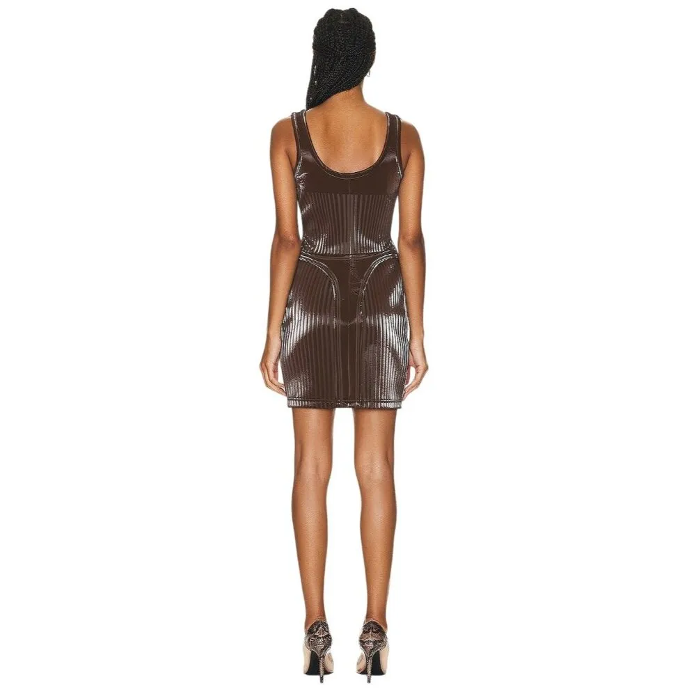 MUGLER Embossed Mini Dress in Chocolate 36 New Womens Scuba Tank Bodycon Brown Size undefined - Image 2