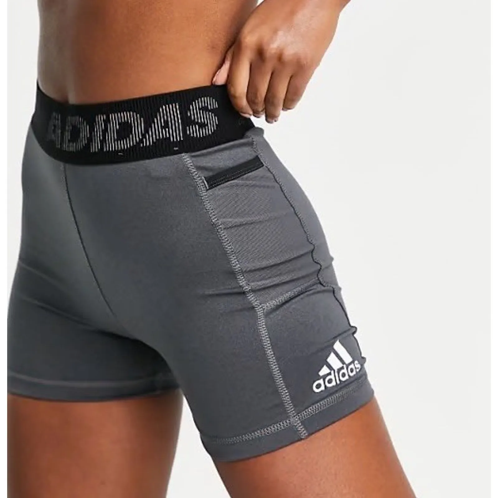 adidas Training Tech fit 3 Bar logo waistband tight shorts in grey L - Image 2