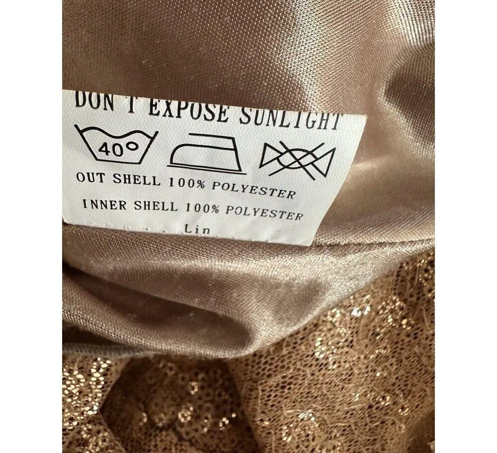 Revelry Sequin Dress~Rose Gold Size 8 Sleeveless Drapey Back Fitted Vneck Formal - Image 6