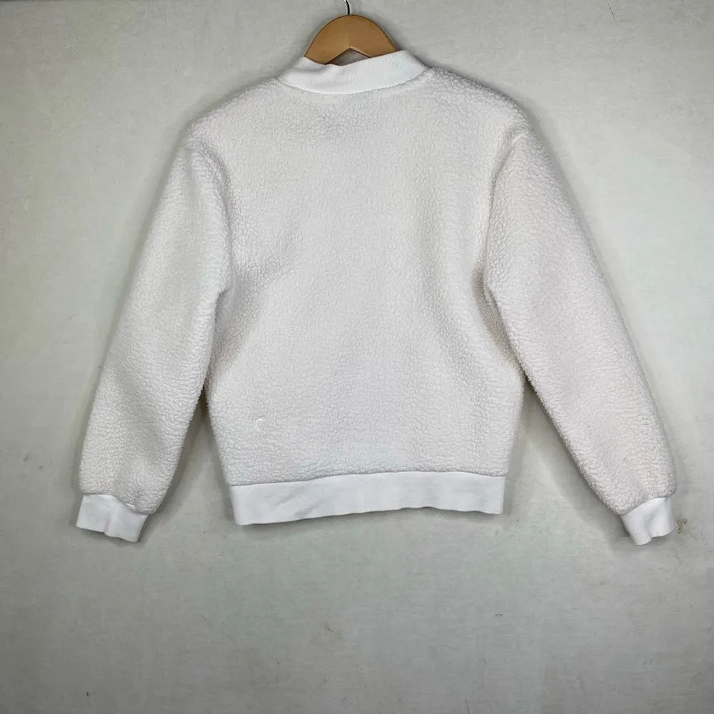 Zyia Active Flying V White Fuzzy Sherpa Fleece Full Zip Jacket Size Small - Image 3