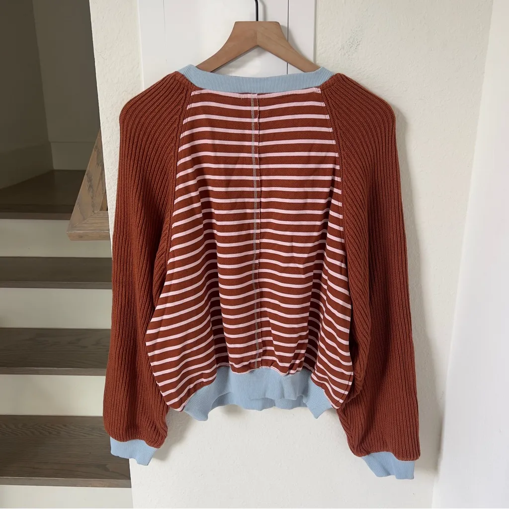 Anthropologie Pilcro The Niki Knit-Sleeve Bubble Striped Sweatshirt - Image 4