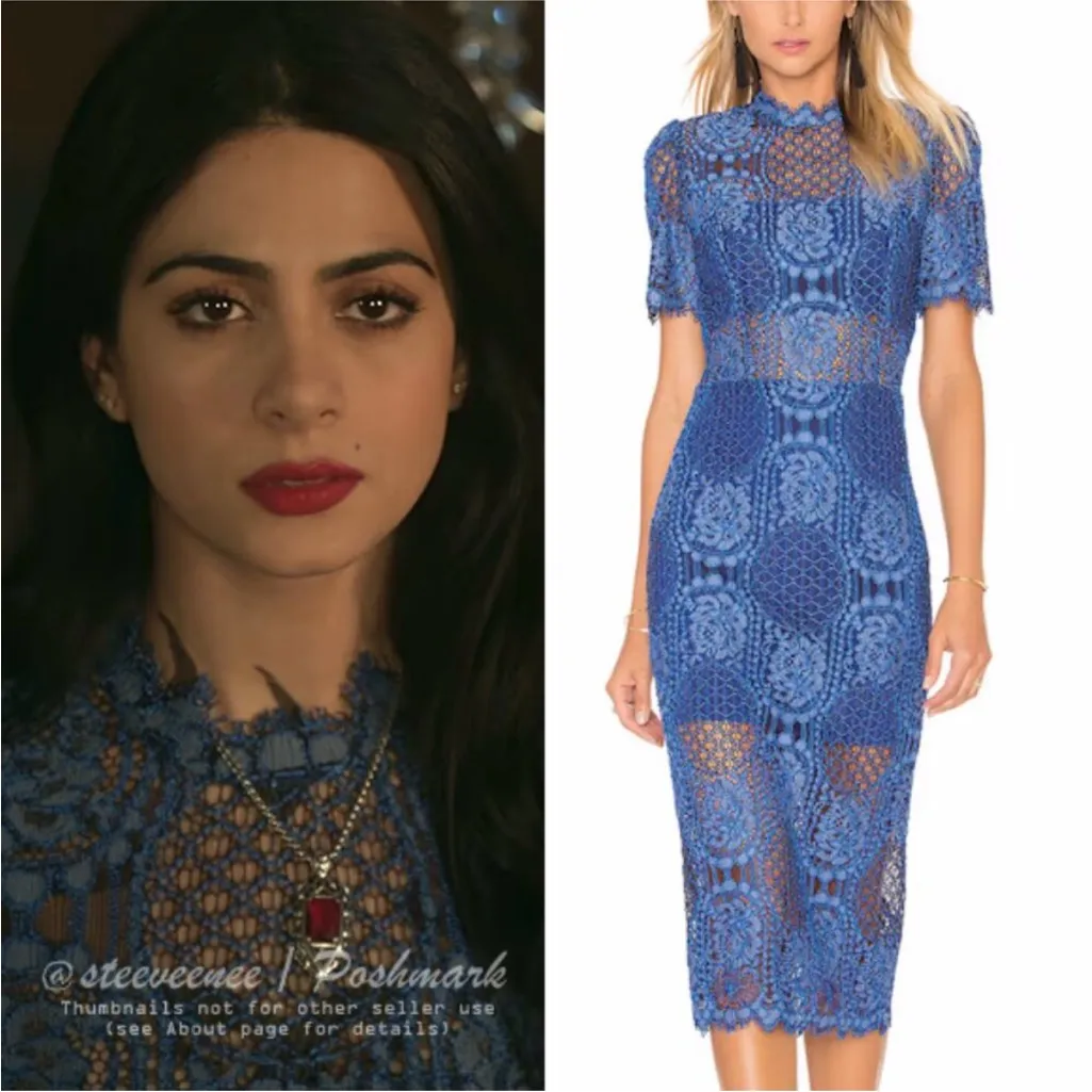 Alexis Miller Allover blue Lace Midi Dress WORN on TV - Image 4