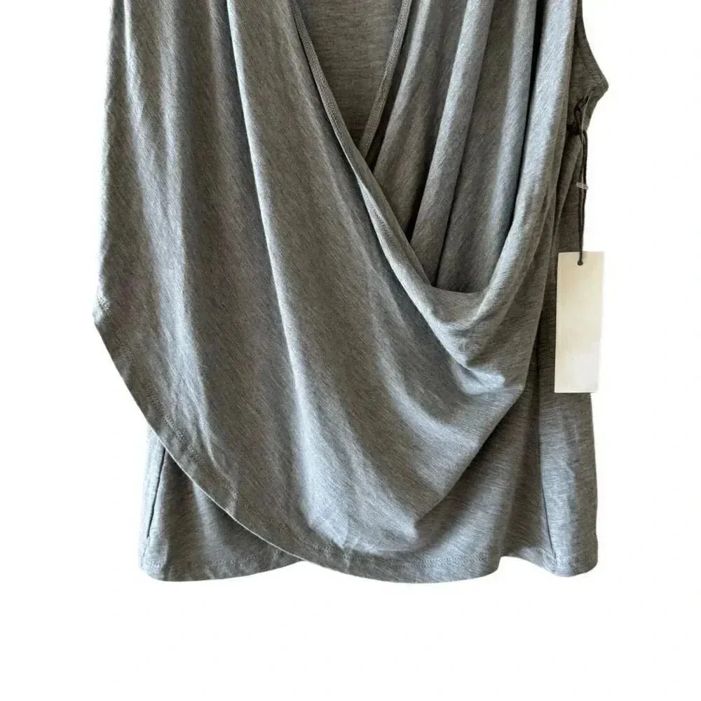 Nine Britton Solid Gray Wrap Front Crossover Front Knit Sleeveless SZ M # 1895 - Image 4