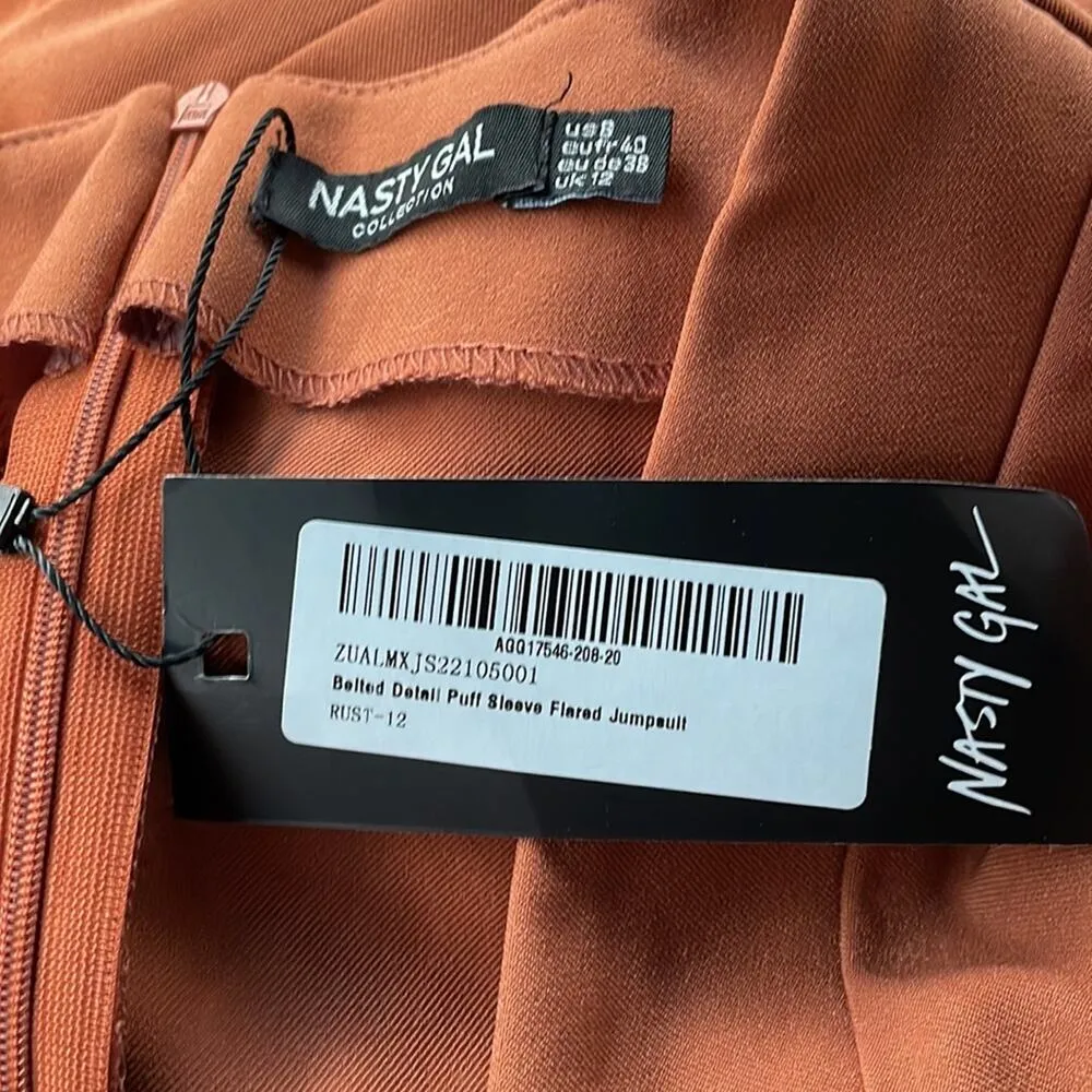 NastyGal Belted Detail Puff Sleeve Flared Jumpsuit - Image 2