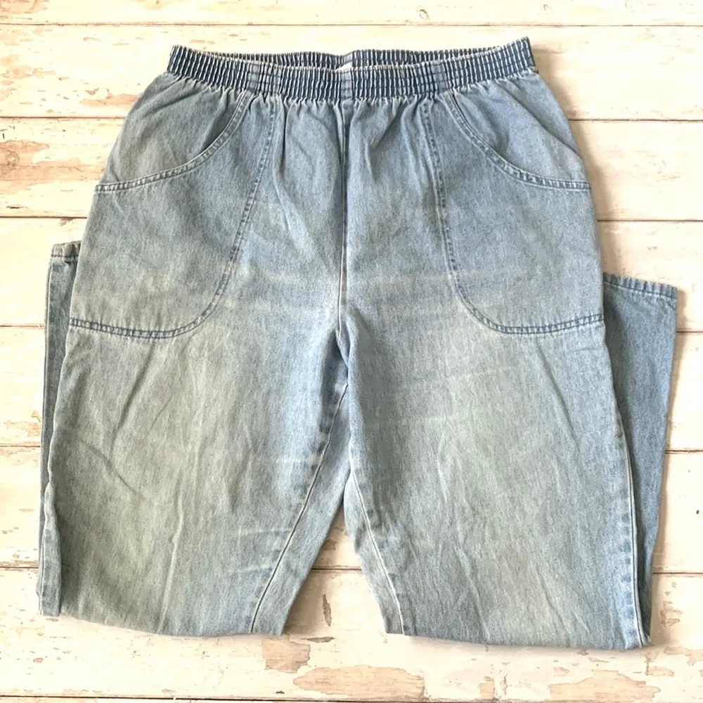 Cascade Blues Womens 16 Short Medium Wash Denim Style Pull On Pants 100% Cotton Blue - Image 2