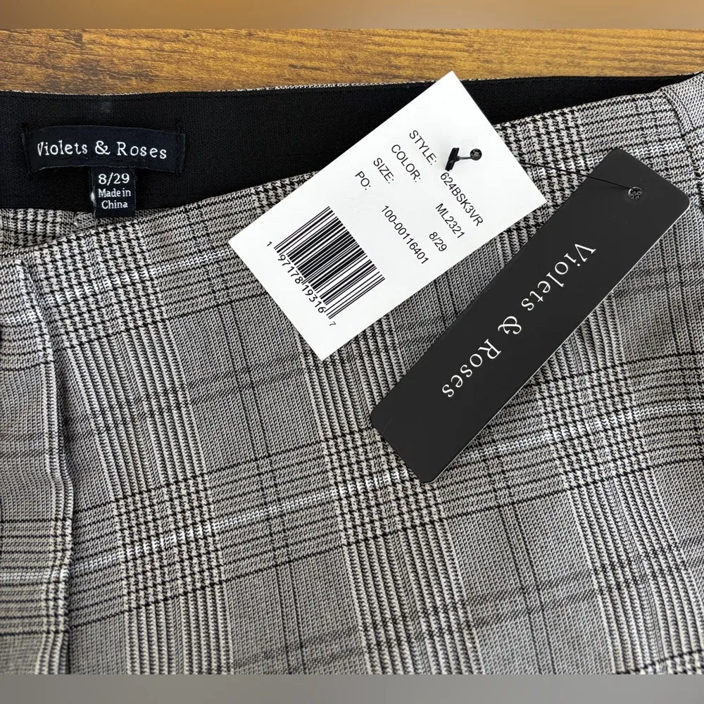 NWT Violets & Roses Stitch Fix Women 8/29 Dress Pants Trousers Black & Tan Plaid - Image 3