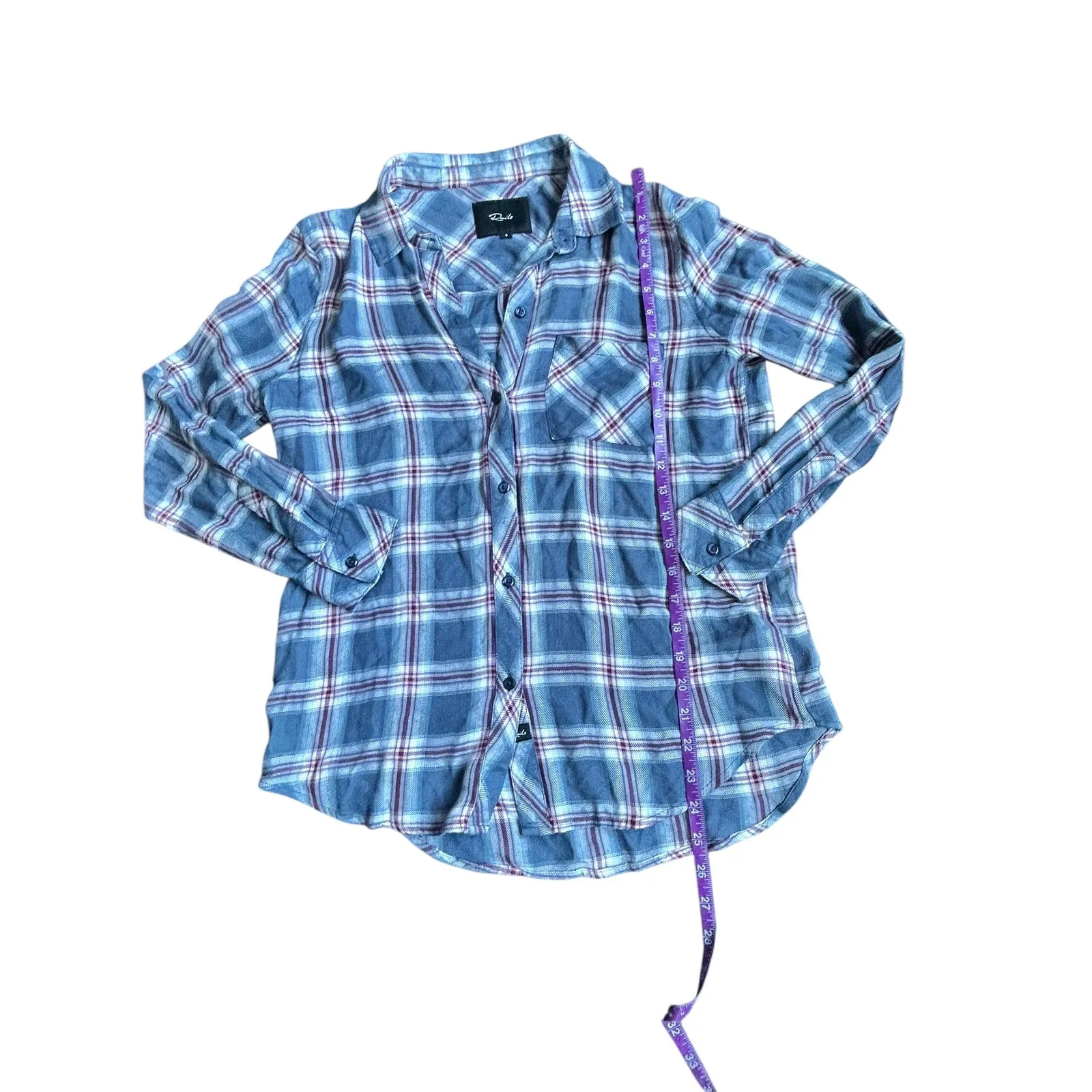 Rails Hunter Plaid Button Down Shirt Indigo Currant White Long Sleeve Top Size S - Image 6