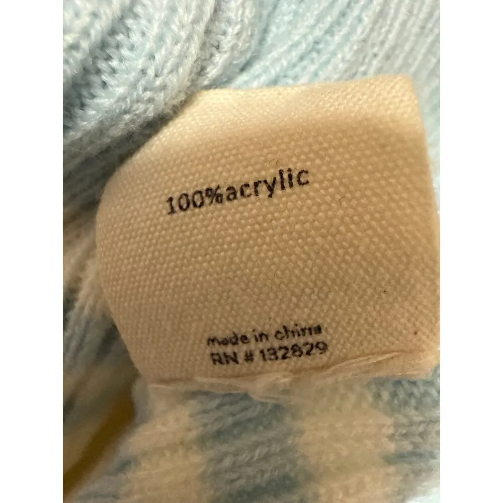 All The Ways Blue Striped Rib Knit Long Sleeve Turtleneck Crop Sweater Top Sz XS White - Image 4