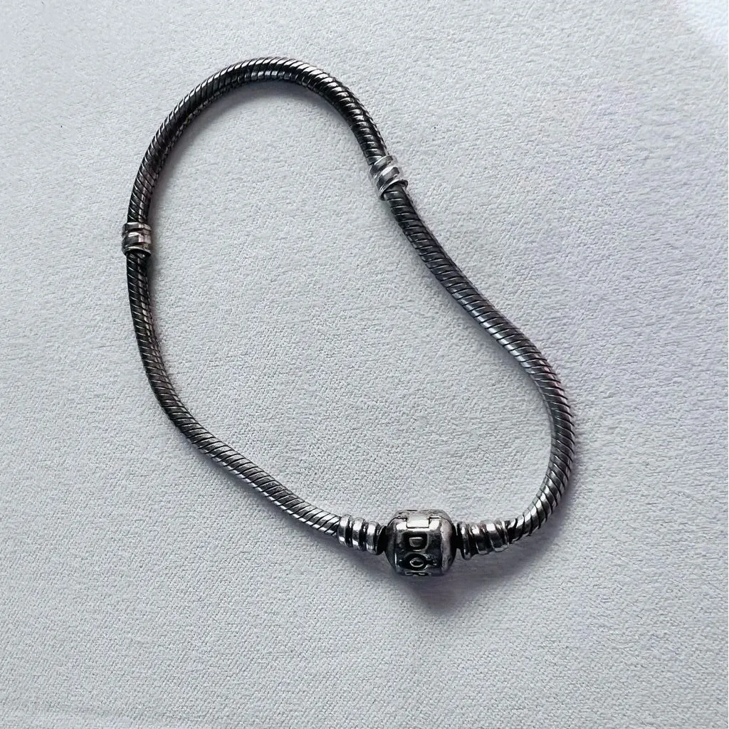 Pandora Moments Sterling Silver Snake Chain Charm Bracelet  Iconic Barrel Clasp - Image 4
