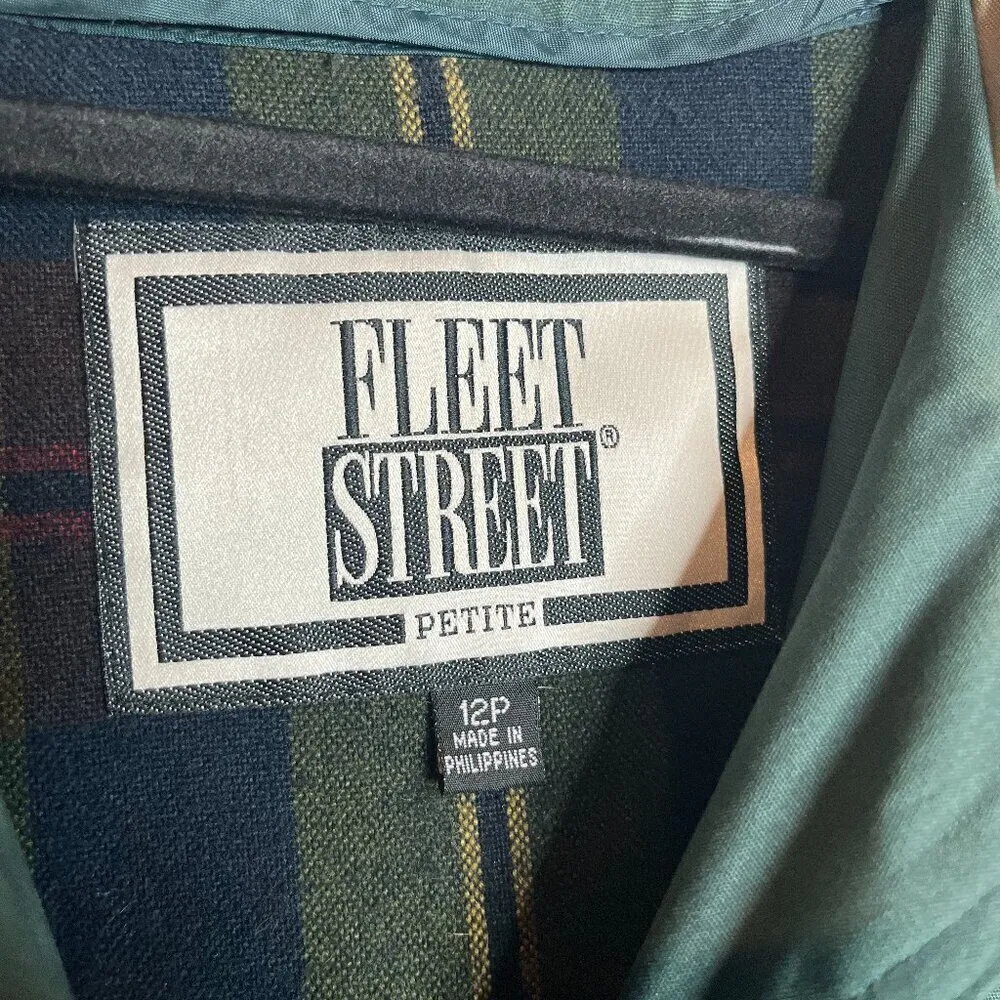 Vintage Fleet Street teal insulated lined trench coat jacket Blue Size 12P - Image 3