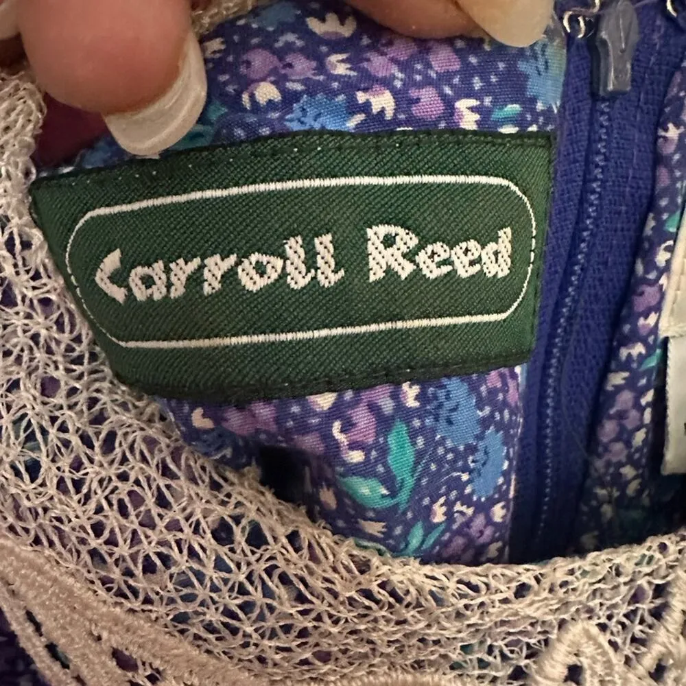 Vintage Carroll Reed Floral Lace Collar Prairie Dress Blue Size 8 - Image 3